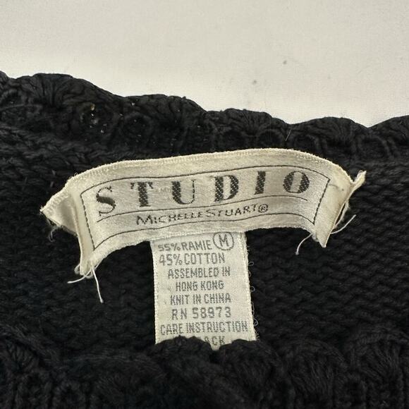 Michelle Stuart Womens Vintage 90s Cardigan Sweater Size M Black Yellow Floral - Picture 6 of 11